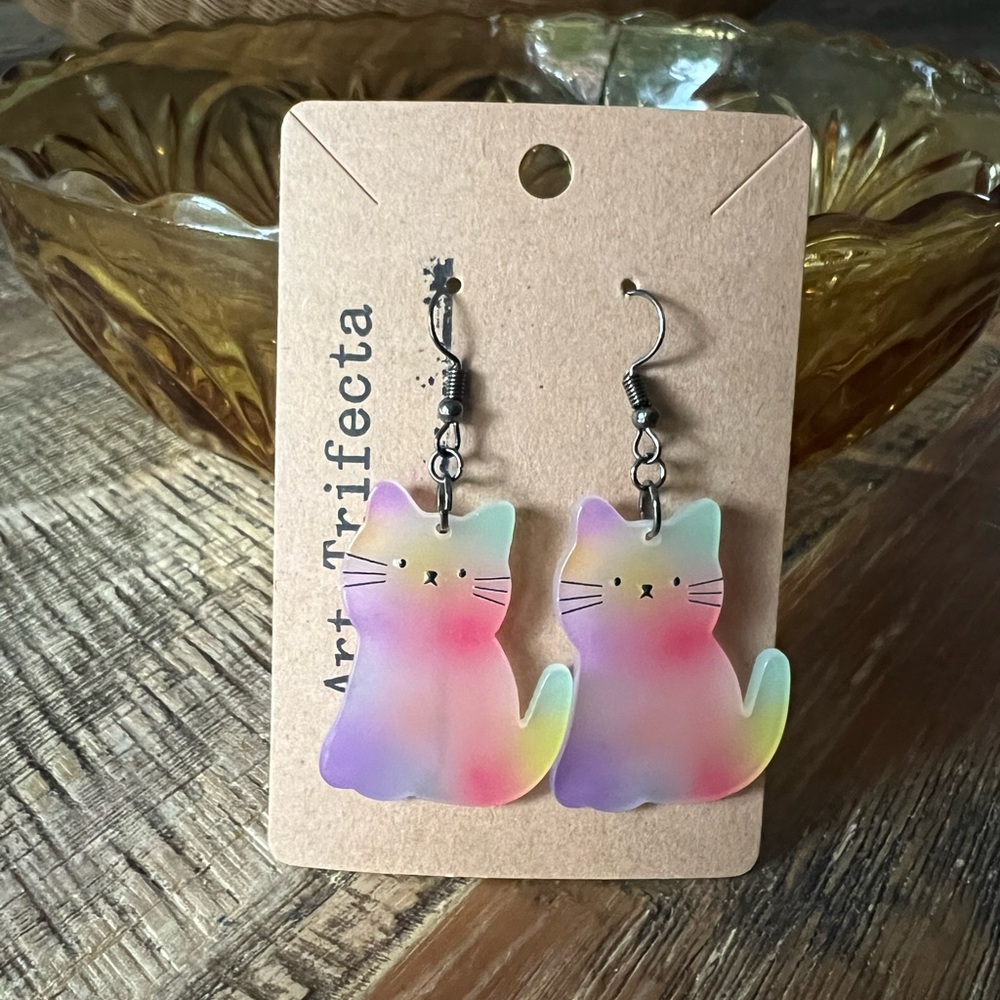 Rainbow Cat Acrylic Earrings